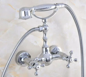 Chrome Brass Bathroom Faucet Set Dual Handle Handheld Shower Taps Kit Dtf820 - Bild 1 von 11