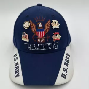 U.S. Navy Baseball Hat Blue Adult Strapback JWM Eagle NWOT With WWII pins - Picture 1 of 5