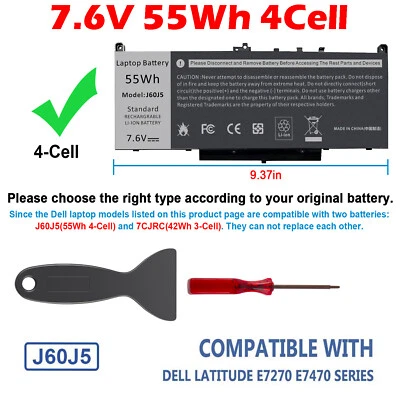 J60J5 Battery Dell Latitude E7470 E7270 Serie MC34Y NJJ2H 242WD WYWJ2 4Cell 55Wh - image 1 of 4