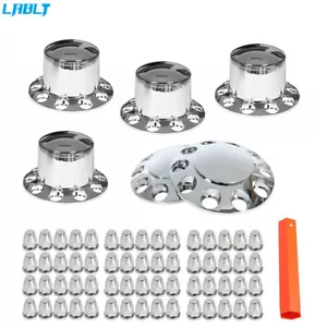 LABLT Chrome Hub Cover Semi Truck Wheel Kit Axle Cover Lug Front & Rear Complete - Picture 1 of 8
