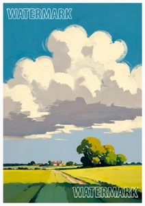 Minimalistic Countryside Landscape A3 size print 008 - Picture 1 of 5