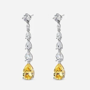 Full Lab created Diamond Wedding Drop Dangle Earrings Gift 18k White Gold Plated - Picture 1 of 10