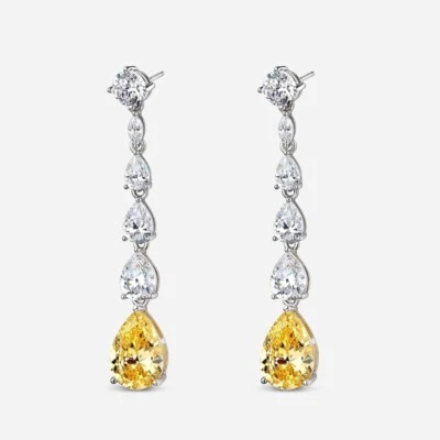 Full Lab created Diamond Wedding Drop Dangle Earrings Gift 18k White Gold Plated - Image 1 of 4