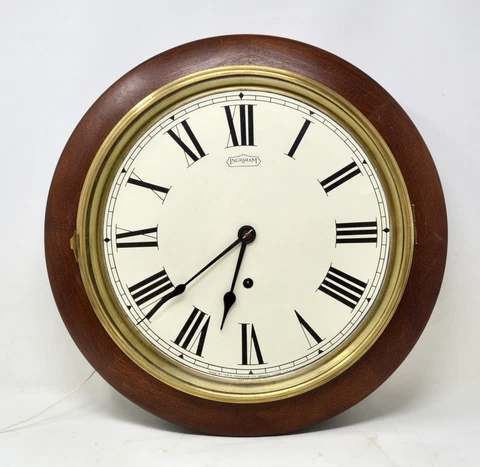 16” Antique Ingraham Round Gallery Wood Frame Wall Clock Restored Cover