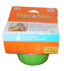 The First Years 4 Pack toddler Take & Toss Snack Bowls W Lids - Picture 1 of 1