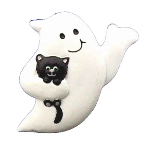 Hallmark PIN Halloween Vintage GHOST Kitten CAT BLACK 1990s Holiday Brooch - Picture 1 of 2