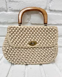 VTG Women Marchioness 60s Handbag Purse Wicker Raffia Bead Rattan Boho Woven - Picture 1 of 10