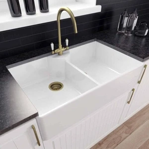LSC Butler 895 2.0 Bowl Fireclay Ceramic Kitchen Sink & Bronze Waste - Picture 1 of 8