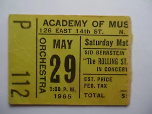 ROLLING STONES__1965__BOZO DE BOLETO DE CONCIERTO ORIGINAL__Academia de Música__NYC__VG++ - Imagen 1 de 6
