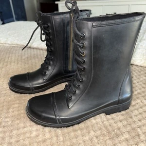Steve Madden Troopa Lace-Up Combat Boots Rain Or Shine Biker Army Black Sz 6 - Picture 1 of 9
