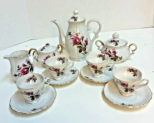 Royal Sealy Rose China Tea Set 15 Pcs Pot Sugar Bowl Creamer Cups Sauce - Picture 1 of 9
