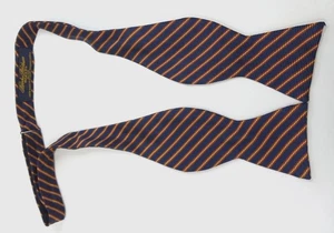 Brooks Brothers Bow Self Tie Woven Silk Repp Made USA Striped Black Gold Red Vtg - Picture 1 of 3