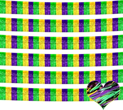 Фольгированная гирлянда с металлической кисточкой баннер настенный подвес упаковка 6 футов Mardi Gras - Изображение 1 из 4