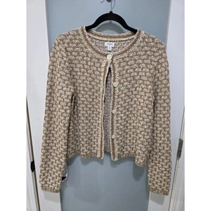 J.Crew Struktur Cardigan Pullover braun creme M Knopfleiste kuschelig klassisch Strick - Bild 1 von 7