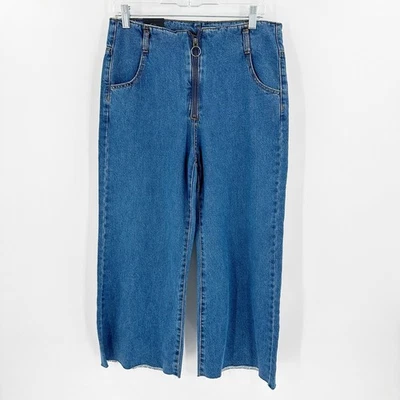 Pantalones de mezclilla C'est Toi etiqueta negra azul algodón cintura alta recortados ancho dobladillo crudo talla 31 nuevos con etiquetas Foto 1 de 4