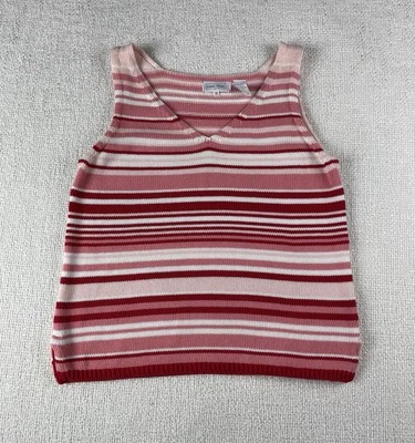 Top para mujer Jeanne Pierre talla mediana rosa y blanco a rayas 100 % algodón Foto 1 de 3
