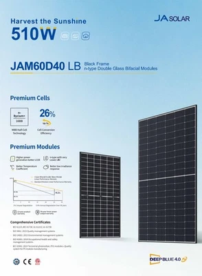 JA Solar BiFazial 500W Solarmodul JAM60D40-500/LB- 500Wp (BFR)