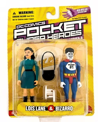 Bonecos Lois Lane & Bizarro (do Superman) Pocket Super Heroes DC Direct na caixa - Imagem 1 de 4