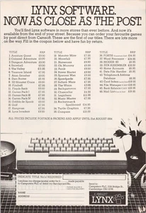 Camsoft Lynx Software Print Ad 1984 Vintage Computer Games List - Bild 1 von 1