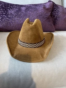 Corduroy Cowboy Hat YA Brand Size Small 6 1/2 - 6 5/8 Golden Brown Some Staining - Picture 1 of 9