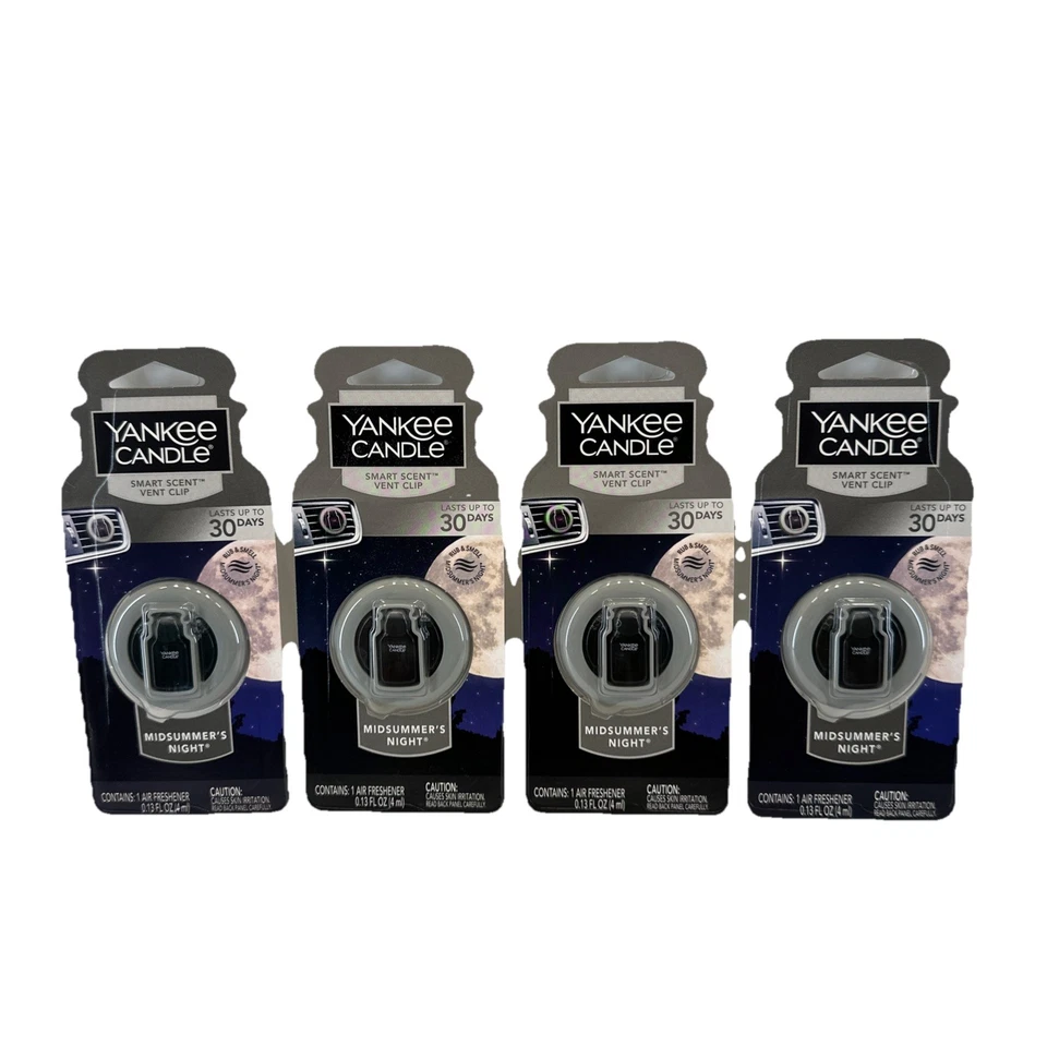 4 Yankee Candle Midsummer Night  Scent Vent Clip 4 Pack Box Lasts Up To 30 Days - Image 1 of 4