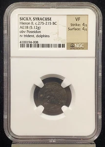Hieron II 275-215 BC, Roman Republic-AE18 Obv Poseidon-NGC VF - Picture 1 of 4