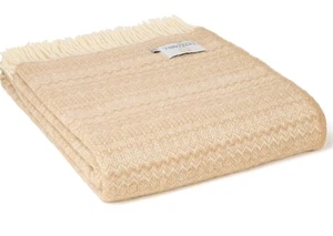 WELSH BLANKET  100% Wool Sofa  Throw Gift Blanket  Fairisle Coffee Cream - Picture 1 of 7