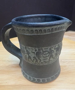Greek Black Basalt Pottery Creamer Battle / Trojan Motif - Picture 1 of 11