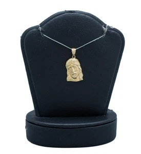 (MA4) 10k Gelbgold Jesus Gesicht Anhänger 2 Gramm 1"x 0,5" Kaution 3 mm - Bild 1 von 8