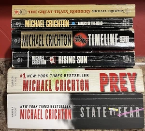 6 Book Lot Michael Crichton Paperback Timeline Rising Sun Prey State Of Fear - Picture 1 of 2