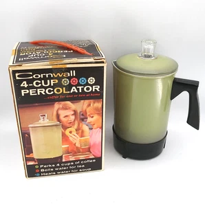 Percolador eléctrico Cornwall años 70 4 tazas verde aguacate con caja SIN PROBAR, SIN CABLE - Imagen 1 de 9