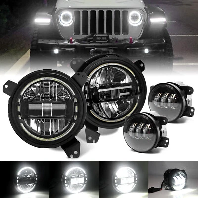 Combo de faros LED halo para Jeep Wrangler JL Gladiator 2018 19 2020 2021 2022 Foto 1 de 4