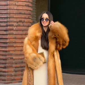 Luxury 135CM Womens Real Red Fox Fur Long Coats Full Pelt Elegant Winter Outcoat - Picture 1 of 11
