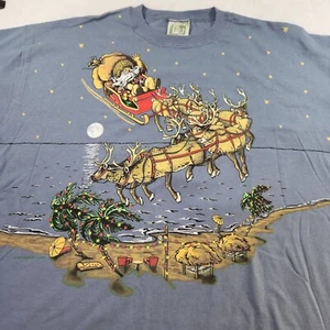 Vintage Art Unlimited Weihnachten Weihnachtsmann Schlitten Frau XXL blau doppelseitig 90er - Bild 1 von 7