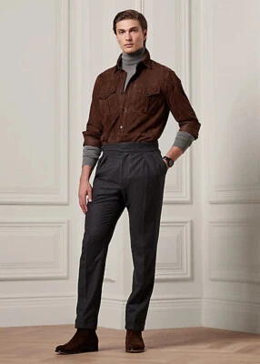 Brand New Men's Brown Suede Shirt Real Soft Sheepskin Suede Causal Overshirt - Image 1 of 4