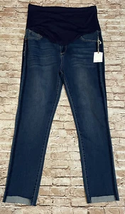 NWT Pink Blush Raw Hem Cropped Skinny Maternity Jeans Womens XL 28” Inseam - Picture 1 of 7