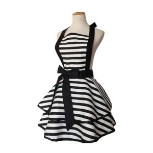 Cooking Apron Full Coverage Black and White Striped with - Picture 1 of 6