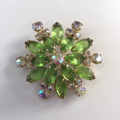 Betsey Johnson? Broche flor estrás oro verde bisutería vintage #102 Foto 1 de 2