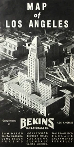 Vintage Los Angeles CA Road Map Bekins furgone in movimento deposito municipio 1941 - Foto 1 di 10