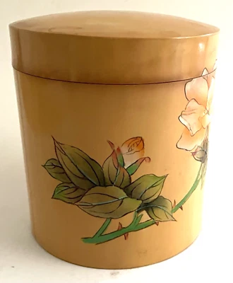 BAMBOO TEA CADDY CANISTER Box 4” wLid Vintage HNA CHINA Trinkets Flowers Storage - Image 1 of 4