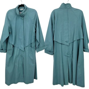 Vtg Bernardo Womens Robins Egg Blue Trench Coat Sz M Button Front City Chic - Picture 1 of 13