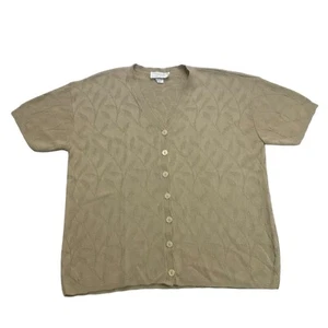 Vintage United States Sweaters Womens 1X Brown Cardigan Button Up Short Sleeve - Picture 1 of 12