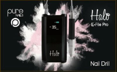 Pure Nails Halo E-File Pro tragbarer Akku-Nagelbohrer, Bohrer-Bits, Zubehör