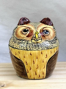 Ancienne boite à bibelots en bois laqué peint à la main hibou - Photo 1/7