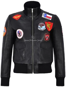 TOP GUN Ladies Leather Jacket Black Jet Fighter Air Force Fur Pilot Bomber Style - Picture 1 of 9