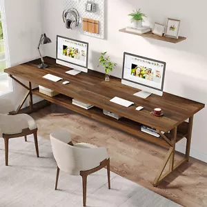 Tribesigns 2 Person Desk, 78.7" Long Double Desk Large Computer Desk w/ Storage - Picture 1 of 11