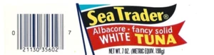 Vintage Sea Trader Albacore Solid White Tuna Can Label Blue Red Flags Pennants - Picture 1 of 2