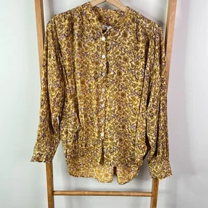Billabong X Elle Blouse Top Womens 8 Yellow Floral Long Sleeve Button Front - Picture 1 of 10