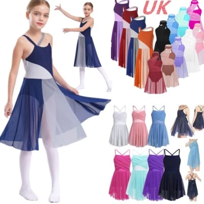 UK Girl's Lyrical Ballet Dance Dress Costume Ballroom Leotard Skirt Dancewear  - Image 1 of 4
