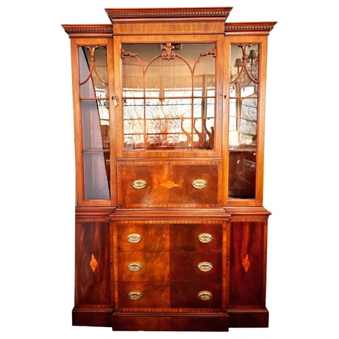 Magnificent Antique Mahogany Secretary Buffet Breakfront China Cabinet  w/Shells Cover
